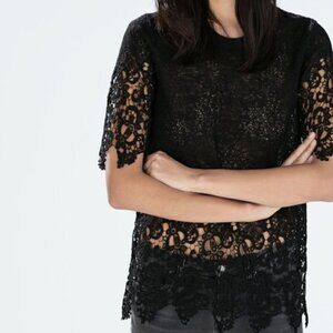 Zara Black Lace Short Sleeve Top